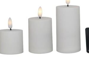 Udendørs bloklys, 3D flamme, (dia 5,2 cm) hvid, 3 pak inkl. fjernbetjening