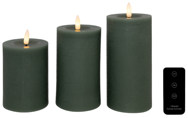 Cozzy bloklys, 3D flamme, grøn, 3 pak inkl. fjernbetjening