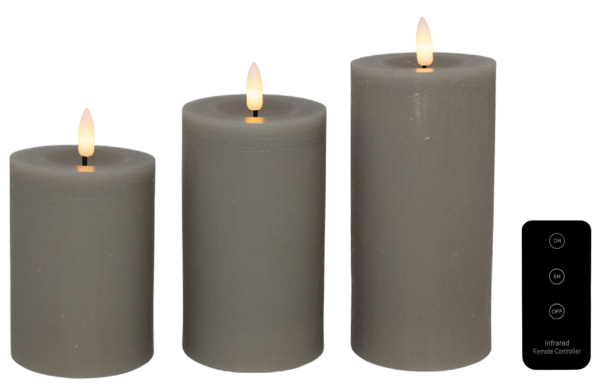 Cozzy bloklys, 3D flamme, grå, 3 pak inkl. fjernbetjening
