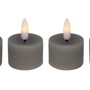 Cozzy fyrfadslys i stearin, 3D flamme, grå, (bruges med fjernbetjening), 4 stk