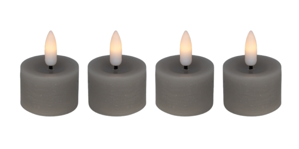 LED fyrfadslys i stearin, grå, 4 stk.