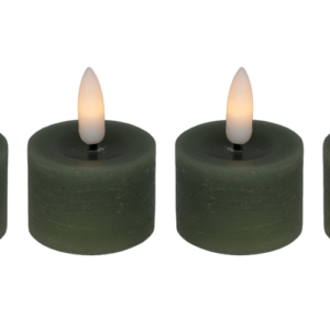 Cozzy fyrfadslys i stearin, 3D flamme, grøn, (bruges med fjernbetjening), 4 stk
