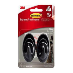 3M Command Ellipsekrog med Skiferfinish, 2 kroge, 4 klæbestrips