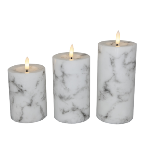 Cozzy bloklys, 3D flamme, hvid marmor, 3 pak inkl. fjernbetjening