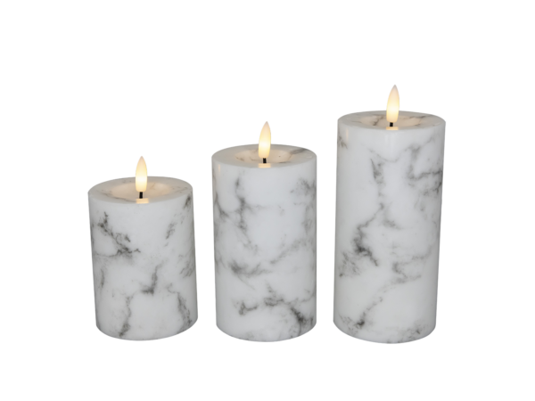 Cozzy bloklys, 3D flamme, hvid marmor, 3 pak inkl. fjernbetjening