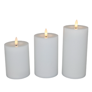 Cozzy bloklys, 3D flamme, hvid rillet, 3 pak inkl. fjernbetjening