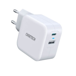 Choetech USB-C PD og USB-A QC vægoplader, 38W, hvid  -  lad dig forkæle med hurtig opladning