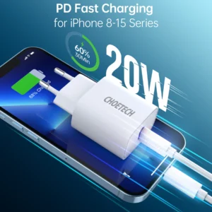 Choetech USB-C PD vægoplader, 20W, hvid  -  perfekt til hurtig opladning