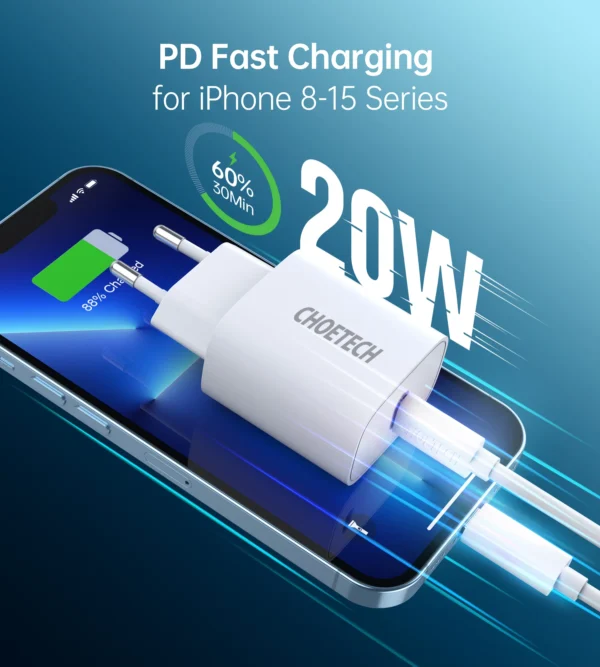 Choetech USB-C PD vægoplader, 20W, hvid  -  perfekt til hurtig opladning
