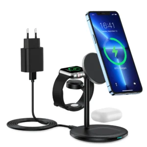 Choetech 3-i-1 trådløs oplader til iPhone, AirPods og Watch, 15W, sort  -  oplad med stil