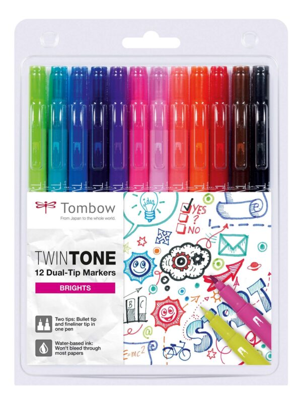 Tombow TwinTone bright, tusch med dobbletspids, 12 stk