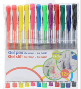 Creative Kids Gel kuglepen, 12 stk, Neon