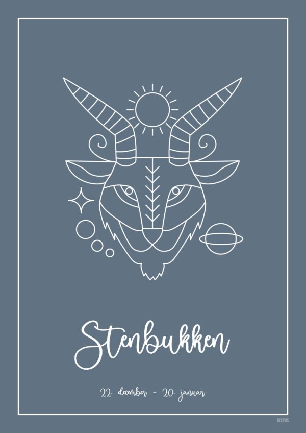 STJERNETEGN STENBUKKEN PLAKAT (21.12 - 19.01) - A4 / Blågrå