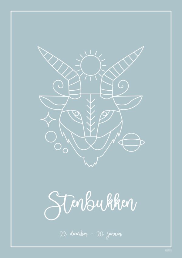 STJERNETEGN STENBUKKEN PLAKAT (21.12 - 19.01) - A4 / Lyseblå
