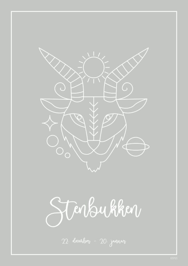 STJERNETEGN STENBUKKEN PLAKAT (21.12 - 19.01) - A4 / Lysegrå