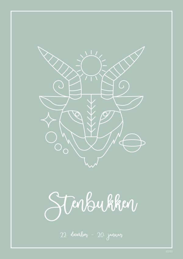 STJERNETEGN STENBUKKEN PLAKAT (21.12 - 19.01) - A4 / Lysegrøn