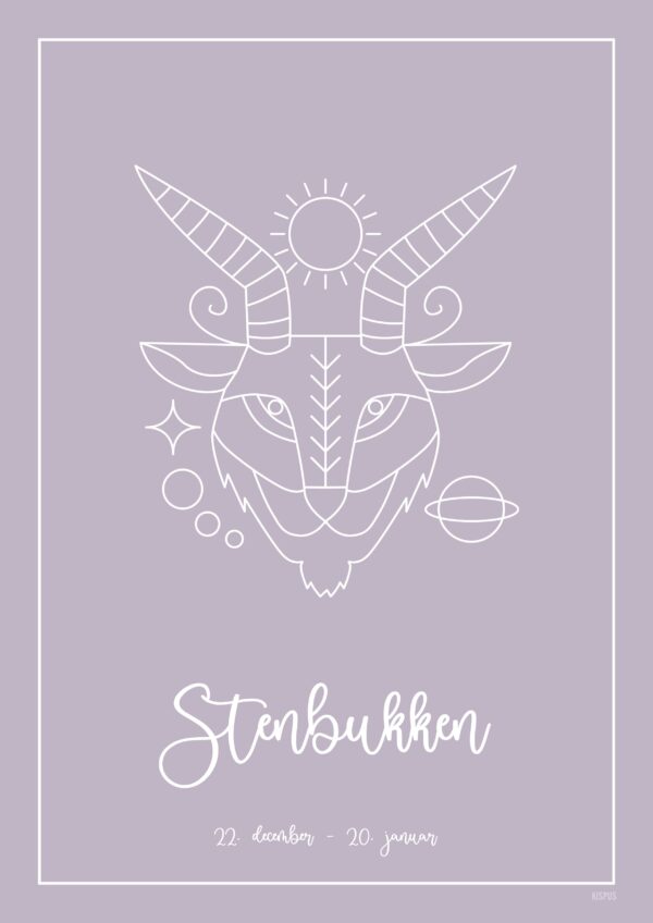 STJERNETEGN STENBUKKEN PLAKAT (21.12 - 19.01) - A4 / Lilla