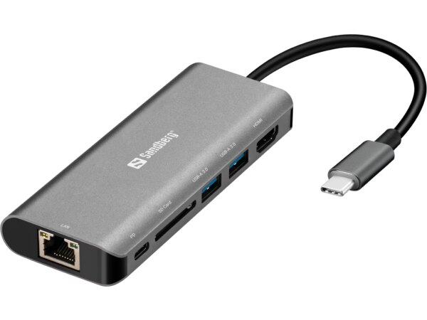 Sandberg USB-C Dock HDMI+LAN+SD+USB,61W, Hvid