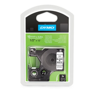 Dymo Tape D1 12mmx3,5m nylon sort/hvid