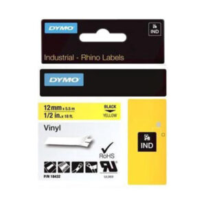 Dymo Tape Rhino 12mmx5,5m vinyl sort/gul