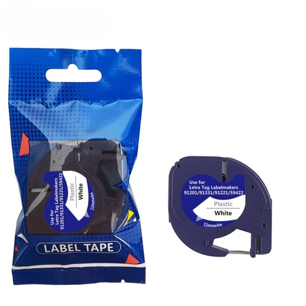 Dymo LT label tape, Kompatibel, 12 mm x 4 m, Sort på hvid