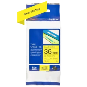 Brother TZe tape 36 mm x 8 m, Sort/Gul