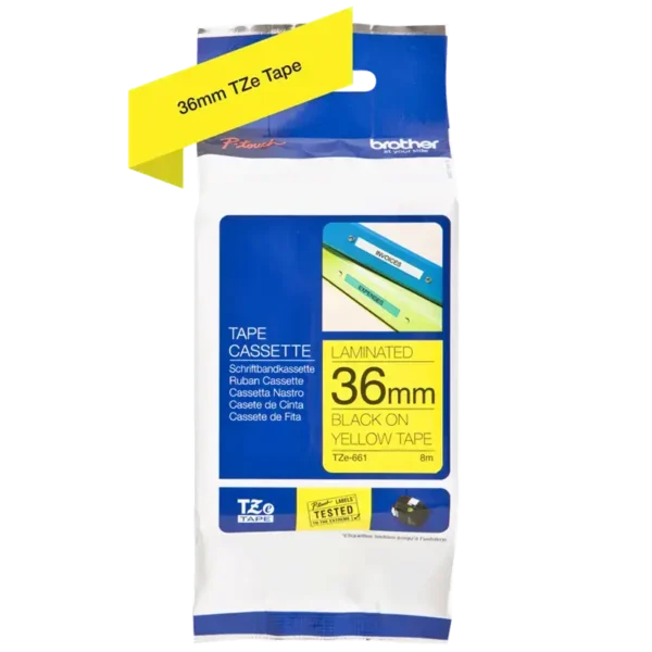 Brother TZe tape 36 mm x 8 m, Sort/Gul