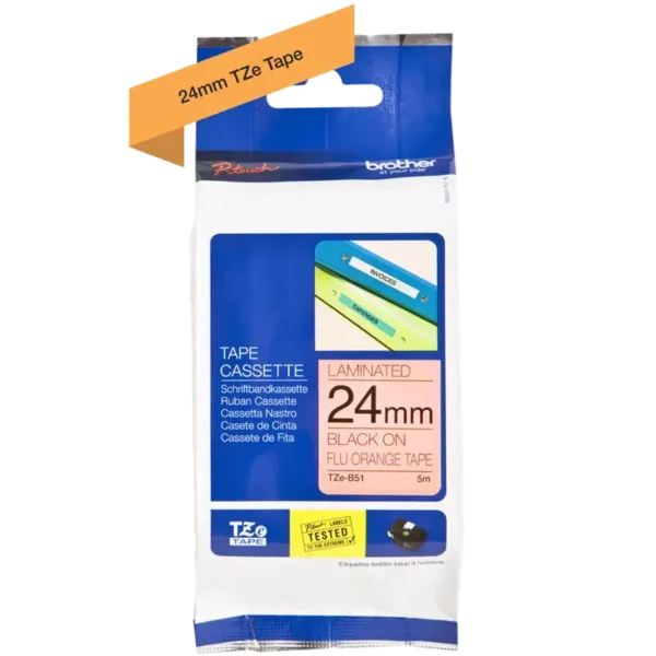 Brother TZe tape 24 mm x 8 m black / neon orange