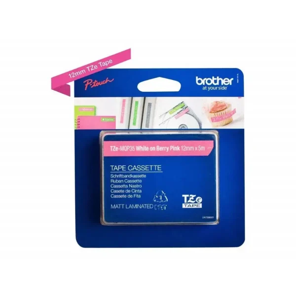 Brother TZe tape 12 mm x 5 m white / Berry pink