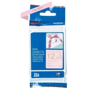 Brother TZe-RE34 printer guld tekst på pink satin bånd