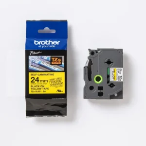 Brother TZe-SL self laminated tape sort på gul 24 mm