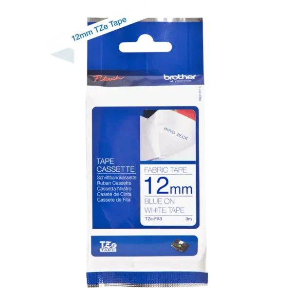Brother TZe tape 12 mm x 3 m fabric tape blue / white