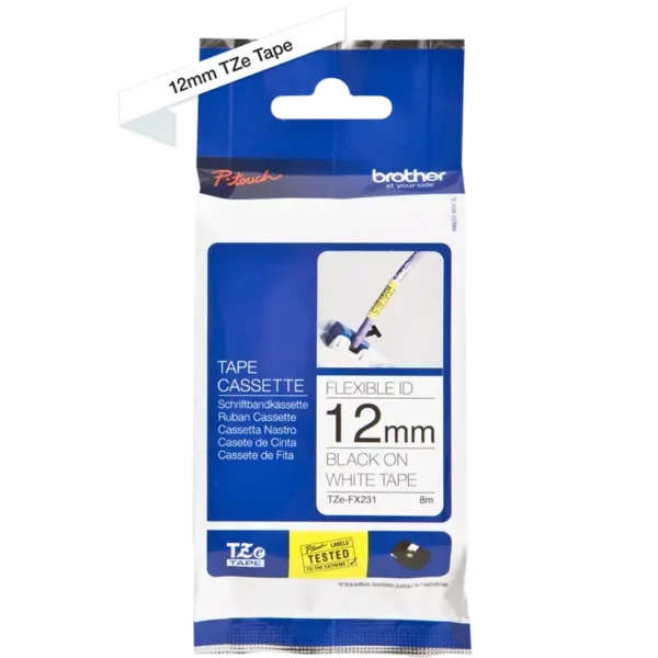 Brother TZe tape 12 mm x 8 m flexible black / white