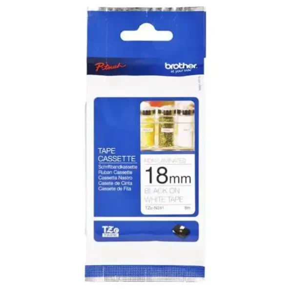 Brother TZe tape 18 mm x 8 m non laminated black / white