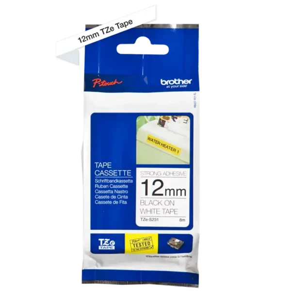Brother TZeS tape 12 mm x 8 m strong black / white