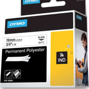 Dymo Tape Rhino 19 mm x 5,5 m Permanent polyester Sort / Hvid