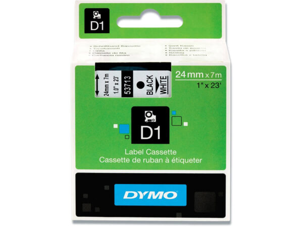 Dymo Tape D1 24 mm x 7 m Sort / Hvid 53713