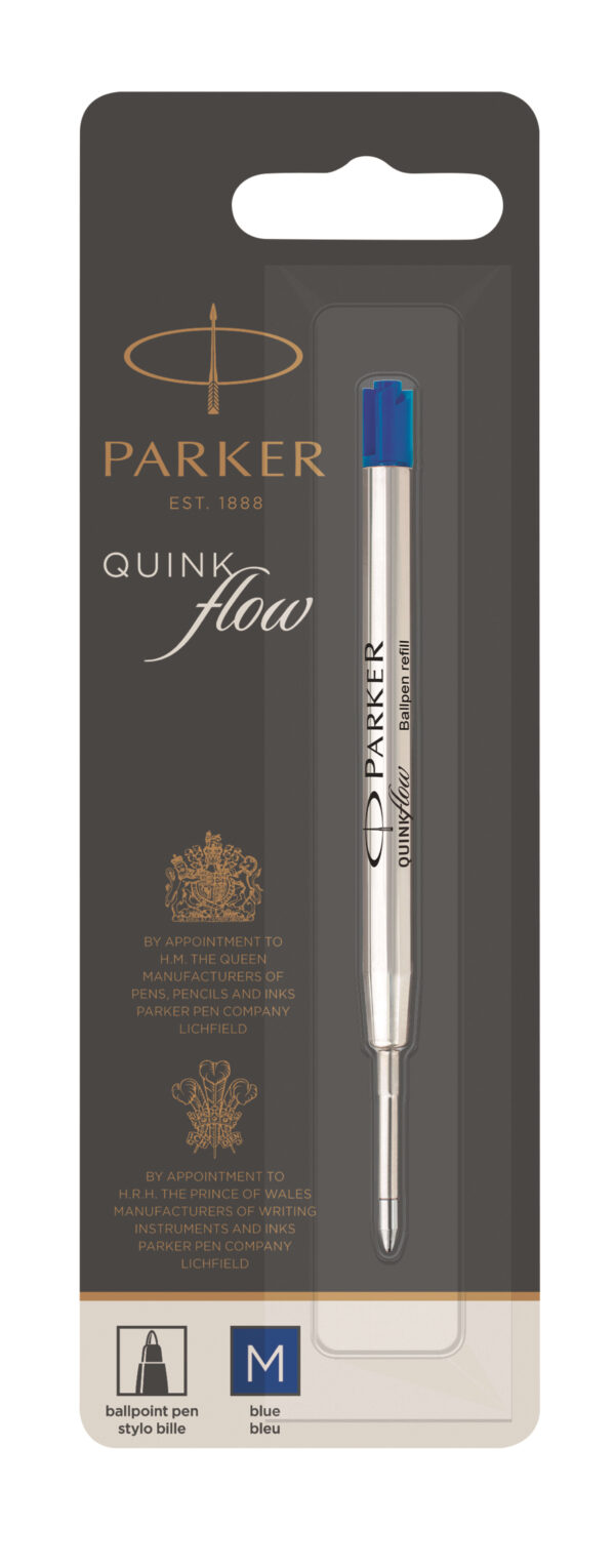 Parker Kuglepen Refill Quinkflow M, blå blist. 12 stk