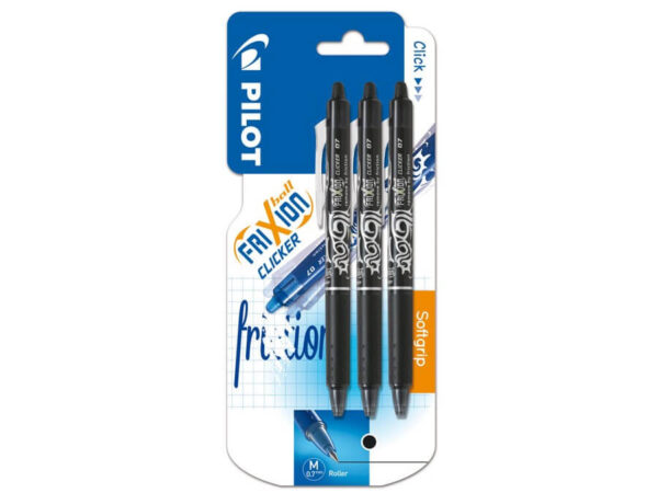 Pilot Frixion Clicker 0,7, Udviskbar Kuglepen 3 stk, Sort