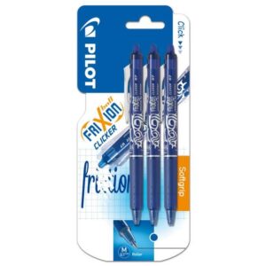 Pilot Frixion Clicker 0,7, Udviskbar Kuglepen 3 stk, Blå
