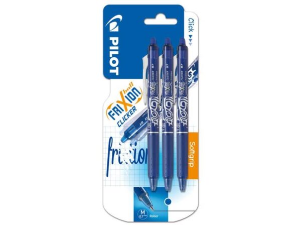 Pilot Frixion Clicker 0,7, Udviskbar Kuglepen 3 stk, Blå