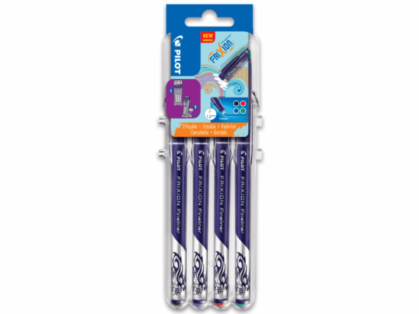 Pilot Frixion Fineliner 1,3mm Basic, ass. farver, 4 stk, udviskbar pen