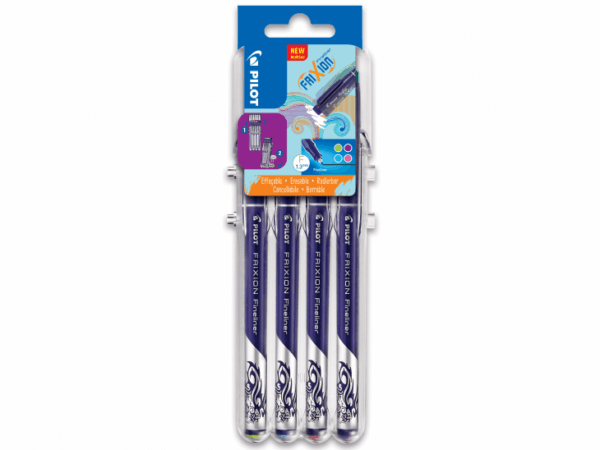Pilot Frixion Fineliner 1,3mm Pastel, ass. farver, 4 stk, udviskbar pen