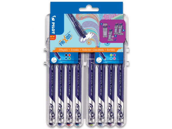 Pilot Frixion Fineliner 1,3 Ddviskbar Kuglepen, 8 stk, Ass. Farver