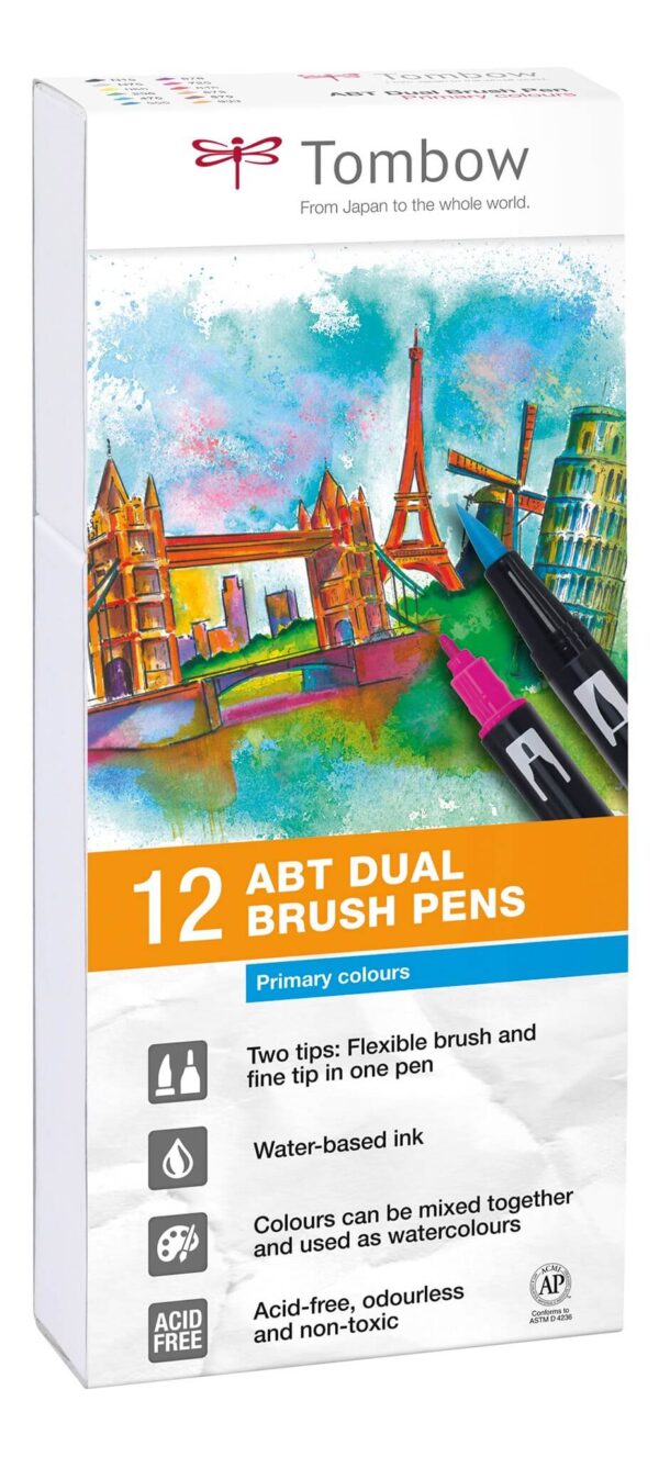 Tombow ABT Dual Brush 12P-1 Basic, 12 stk, tusch med dobbeltspids