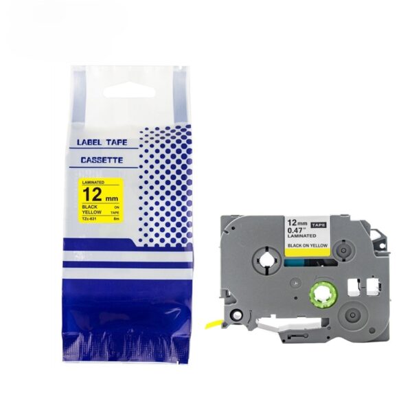 Brother label tape, Kompatibel, 12 mm x 8 m, Sort på gul