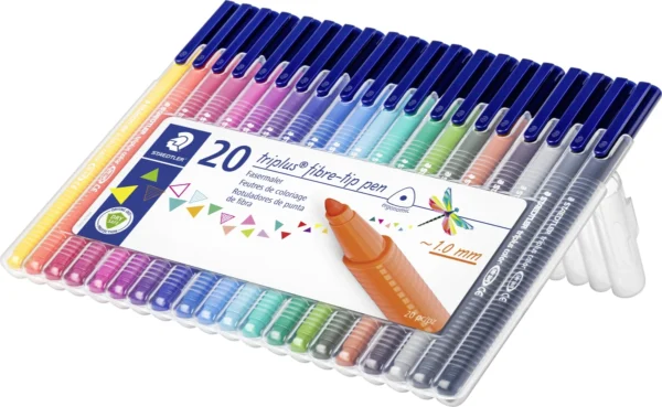 Staedtler Triplus fiberpenne, Ergonomisk trekantet form, 1 mm, 20 stk