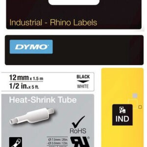 Dymo Tape Rhino 12 mm x 1,5 m Krympeflex Sort / Hvid