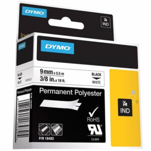 Dymo Tape Rhino 9 mm x 5,5 m Permanent polyester tape Sort / Hvid