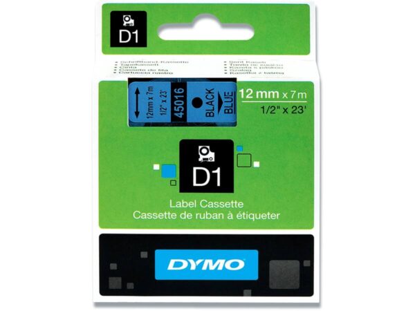 Dymo Tape D1 12 mm x 7 m Sort / Blå 45016